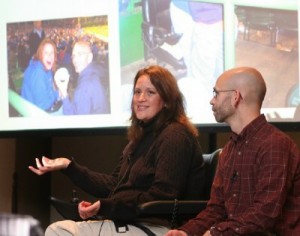 Speaking with Dan in front of 300 people at the Women's Initiative event (thanks for the photo, Peggy!)